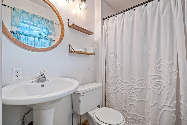 4744 Sandy Ln, Whitehall, MI 49461 - bathroom featuring toilet, a sink, and a shower with curtain