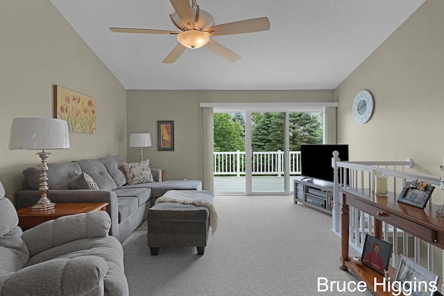 614 Oriole Ct Unit 7, Middleville, MI 49333 - carpeted living area featuring lofted ceiling and a ceiling fan