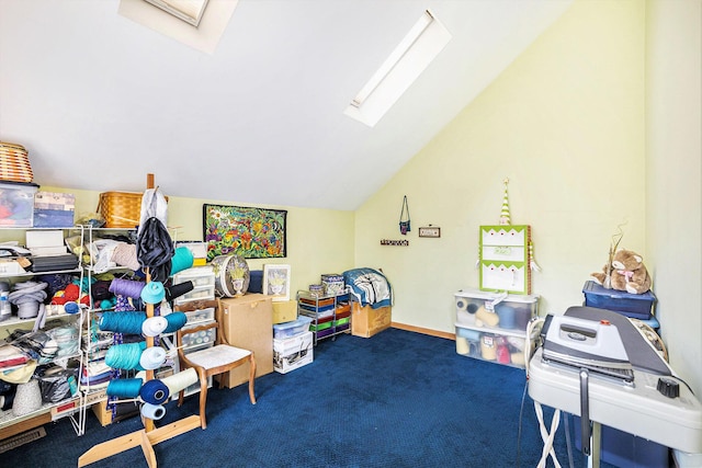 5700 Dexter Townhall Rd, Dexter, MI 48130 - rec room with a skylight, carpet flooring, and vaulted ceiling