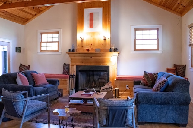 16434 S Basswood Rd, Three Oaks, MI 49128 - living room with wooden ceiling, a glass covered fireplace, and wood finished floors