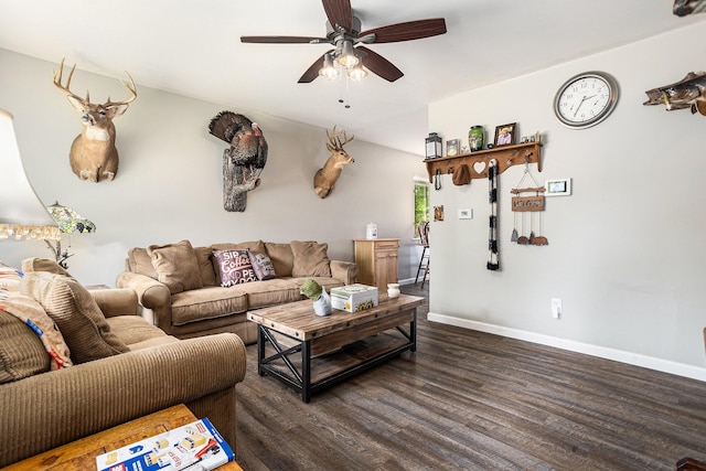 84 Eldred St, Battle Creek, MI 49015 - living area featuring ceiling fan, wood finished floors, and baseboards