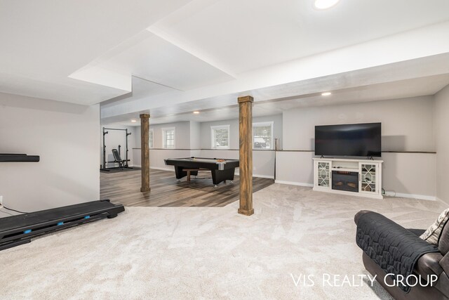 9340 Freedom Dr, West Olive, MI 49460 - workout room featuring carpet, baseboards, billiards table, and recessed lighting