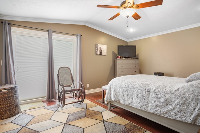43 W Cherry Ave, Zeeland, MI 49464 - bedroom with wood finished floors, lofted ceiling, baseboards, ornamental molding, and ceiling fan