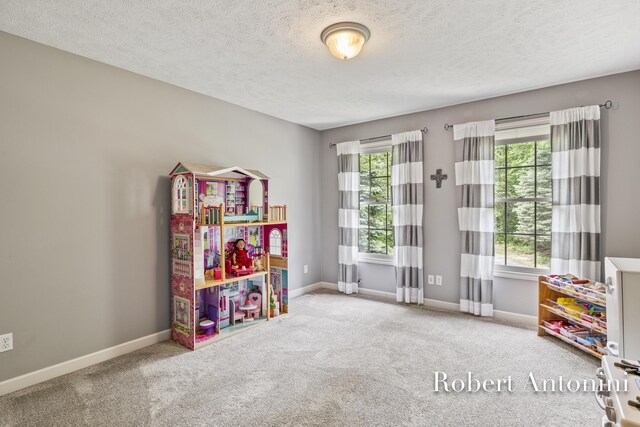 6374 Blakely Dr NE, Rockford, MI 49341 - recreation room featuring a textured ceiling, baseboards, and carpet floors