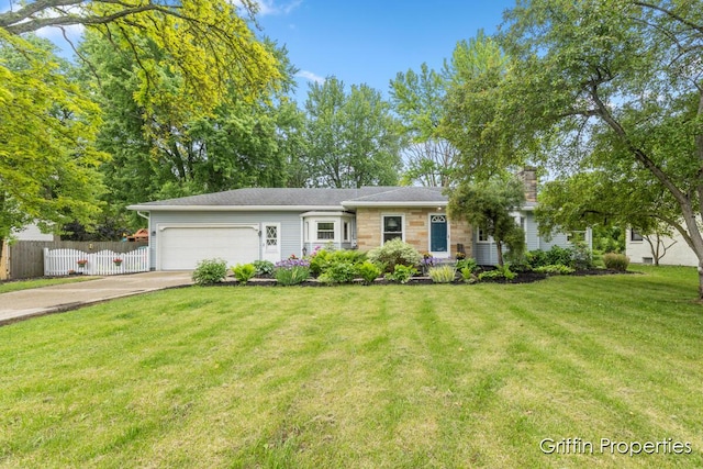 3020 Cascade Rd SE, Grand Rapids, MI 49506 - ranch-style home featuring a garage, concrete driveway, and a chimney