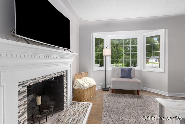 3020 Cascade Rd SE, Grand Rapids, MI 49506 - living room with a fireplace with flush hearth, wood finished floors, and baseboards