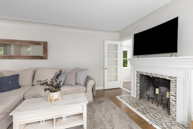 3020 Cascade Rd SE, Grand Rapids, MI 49506 - living area featuring wood finished floors, a fireplace, and baseboards