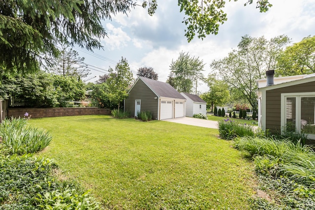 2104 Winchell Dr, Ann Arbor, MI 48104 - view of green lawn with a detached garage and an outbuilding