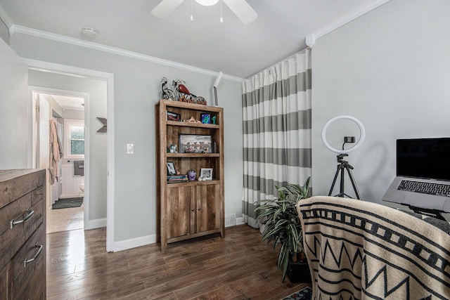 2700 Norfolk Rd SE, Grand Rapids, MI 49506 - office with dark wood finished floors, ceiling fan, baseboards, and ornamental molding