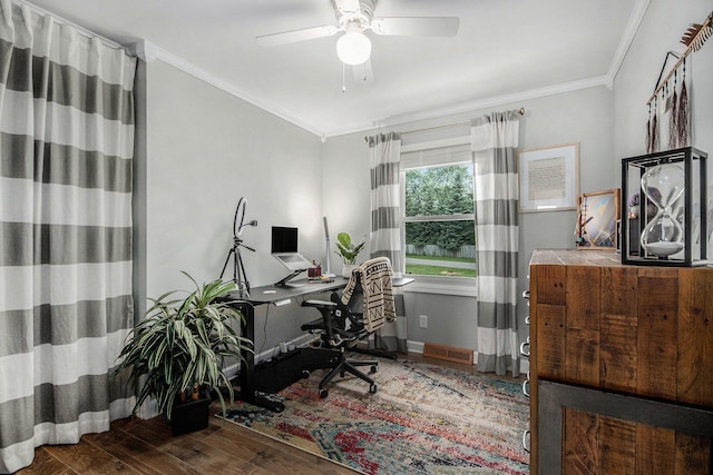 2700 Norfolk Rd SE, Grand Rapids, MI 49506 - office featuring wood finished floors, ornamental molding, a ceiling fan, and baseboards