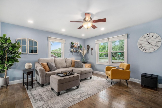 2700 Norfolk Rd SE, Grand Rapids, MI 49506 - living room with a ceiling fan, plenty of natural light, wood finished floors, and recessed lighting