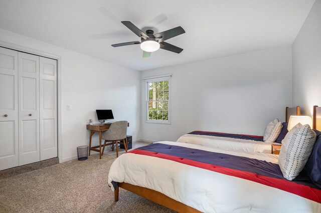 1415 Blackhawk Trl, Benton Harbor, MI 49022 - bedroom featuring carpet flooring, a ceiling fan, and a closet