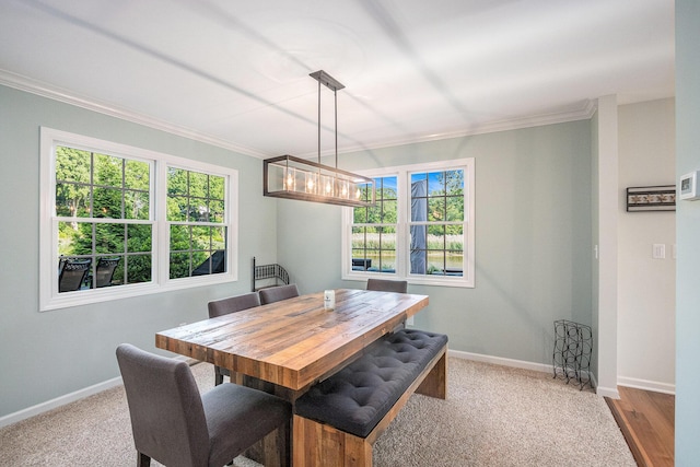 1415 Blackhawk Trl, Benton Harbor, MI 49022 - dining area featuring ornamental molding, a chandelier, and carpet floors