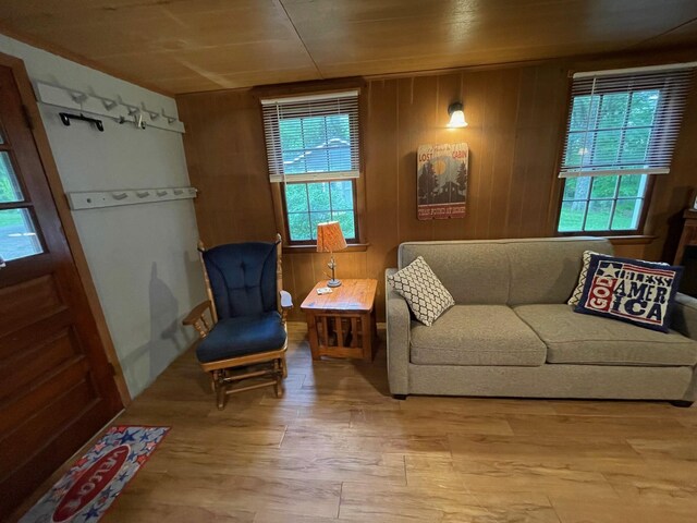 226 N 176th Ave, Walkerville, MI 49459 - living area with plenty of natural light, wood finished floors, and wooden walls