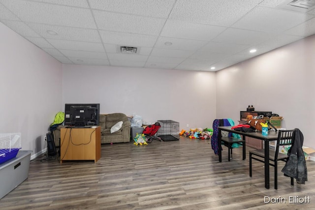 306 W Russell St, Hubbardston, MI 48845 - playroom with a drop ceiling, wood finished floors, baseboards, and recessed lighting