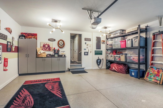 2605 Helmsdale Cir, Rochester, MI 48307 - garage featuring a garage door opener, baseboards, and electric panel