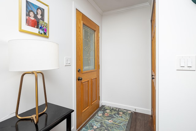 9177 Horseshoe Bnd, Dexter, MI 48130 - doorway with crown molding, wood finished floors, and baseboards