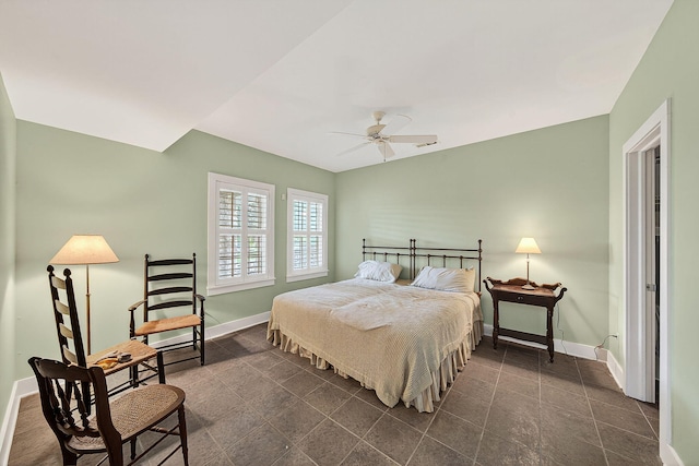 60757 Beechwood Ln, Cassopolis, MI 49031 - bedroom with ceiling fan and dark tile patterned flooring