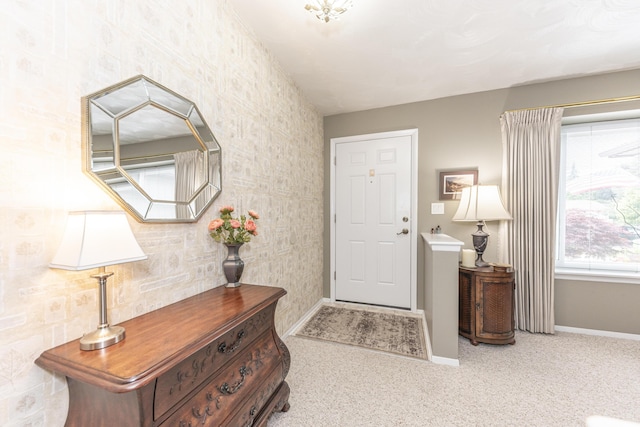 3929 Beech Dr, Ypsilanti, MI 48197 - entrance foyer with carpet and wallpapered walls