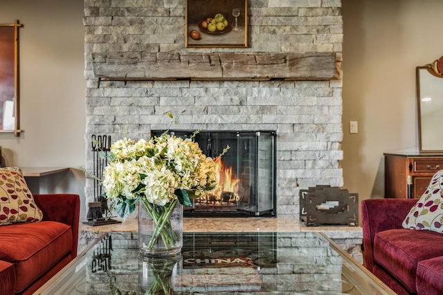 10258 Burgoyne Rd, Berrien Springs, MI 49103 - living area featuring a stone fireplace