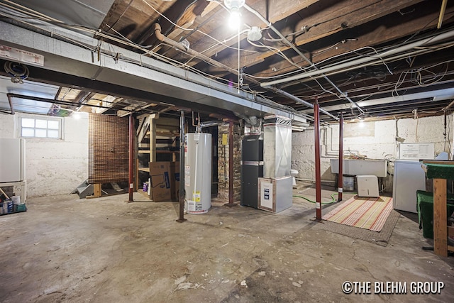 200 Richards Ave NW, Grand Rapids, MI 49504 - basement featuring gas water heater, washer / clothes dryer, and heating unit