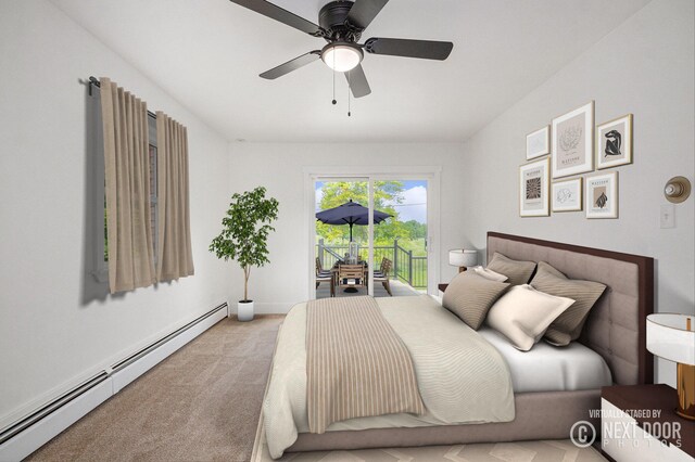 1757 Westlane Dr NE, Grand Rapids, MI 49505 - bedroom with a baseboard heating unit, access to outside, carpet, and ceiling fan