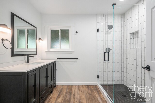 1757 Westlane Dr NE, Grand Rapids, MI 49505 - full bathroom featuring a stall shower, vanity, and wood finished floors