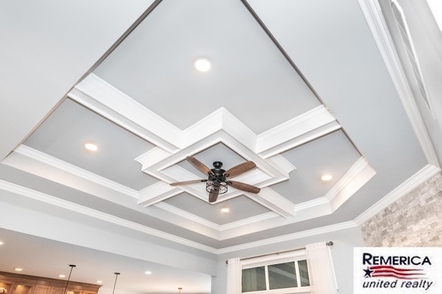 52951 Royal Park Ave, Utica, MI 48315 - detailed view of ceiling fan, recessed lighting, crown molding, and beam ceiling