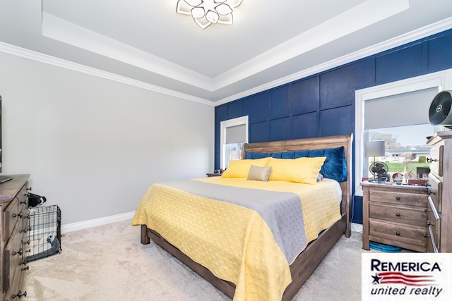 52951 Royal Park Ave, Utica, MI 48315 - bedroom featuring a raised ceiling, light colored carpet, and crown molding