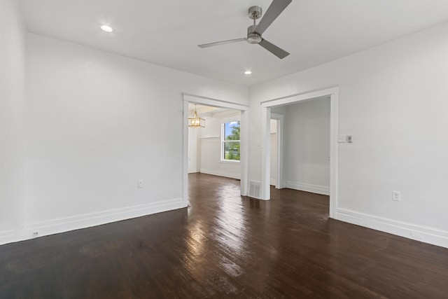 3008 Lothrop St, Detroit, MI 48206 - empty room with ceiling fan, wood finished floors, recessed lighting, and a chandelier