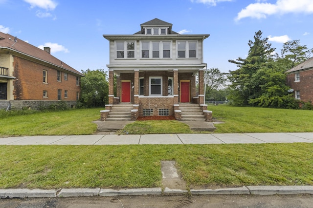 3008 Lothrop St, Detroit, MI 48206 - traditional style home with a front yard, brick siding, and a porch