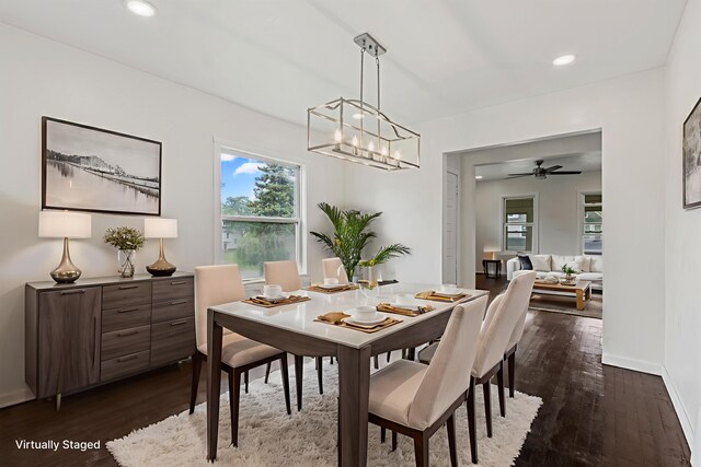 3008 Lothrop St, Detroit, MI 48206 - dining room with dark wood-type flooring, recessed lighting, a chandelier, and a ceiling fan