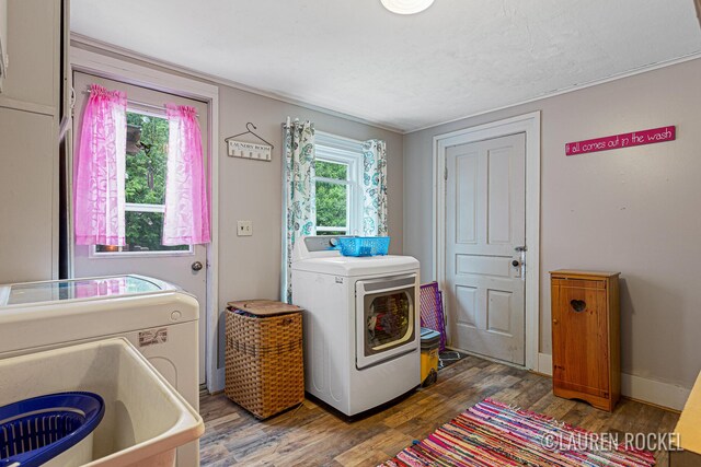 409 Rust Ave, Big Rapids, MI 49307 - laundry area featuring wood finished floors and separate washer and dryer