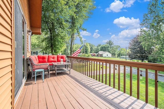 50041 David Dr, Dowagiac, MI 49047 - wooden deck with an outdoor living space and a lawn