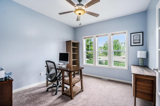 3935 Riley Rdg, Portage, MI 49024 - carpeted home office featuring baseboards and ceiling fan