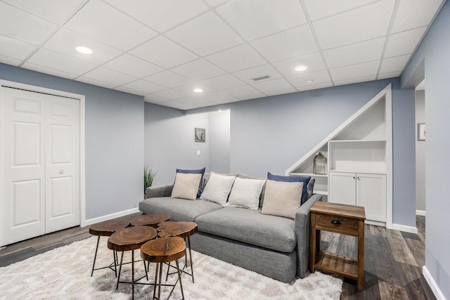3935 Riley Rdg, Portage, MI 49024 - living room featuring wood finished floors, recessed lighting, and a paneled ceiling