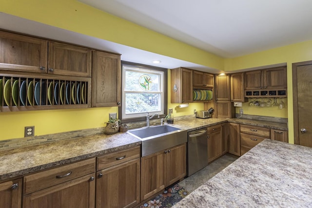 7715 Marquis Dr, Dexter, MI 48130 - kitchen with dishwasher and brown cabinetry
