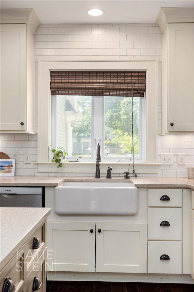 859 Orchard Ave SE, East Grand Rapids, MI 49506 - kitchen featuring tasteful backsplash, white cabinets, light stone counters, and recessed lighting