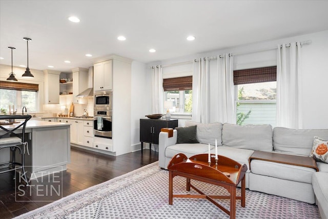 859 Orchard Ave SE, East Grand Rapids, MI 49506 - living room featuring plenty of natural light, dark wood-style flooring, and recessed lighting