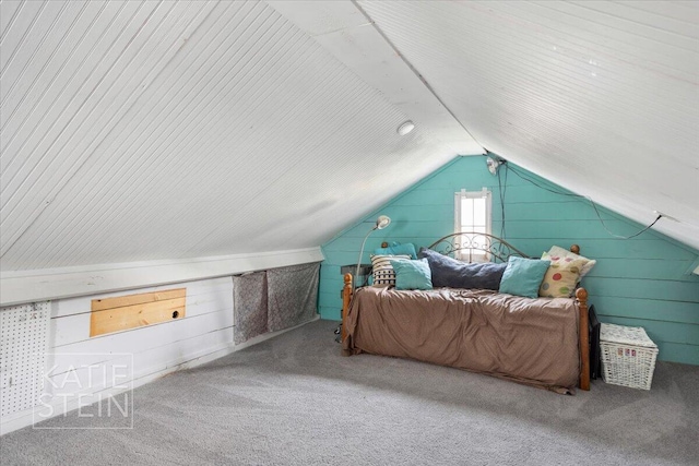 859 Orchard Ave SE, East Grand Rapids, MI 49506 - carpeted bedroom with lofted ceiling and wood walls