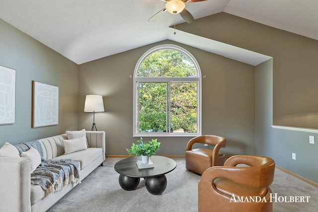 430 6th St NE, Cedar Springs, MI 49319 - living area featuring ceiling fan, lofted ceiling, and carpet floors