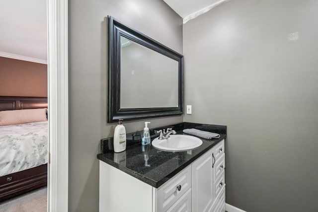 8280 Frederick St, Salem, MI 48175 - bathroom with connected bathroom, vanity, and crown molding