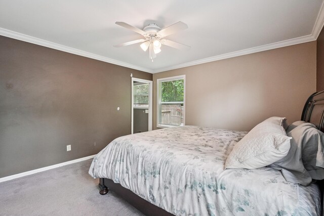 8280 Frederick St, Salem, MI 48175 - carpeted bedroom featuring ornamental molding and a ceiling fan