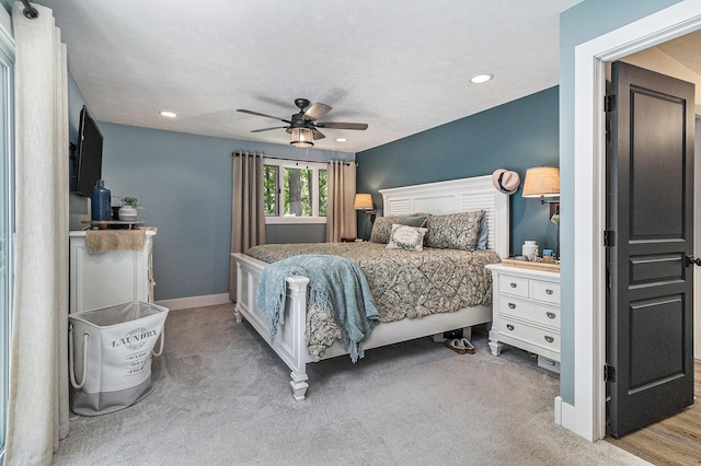 395 4th St, Manistee, MI 49660 - bedroom with carpet, recessed lighting, and ceiling fan