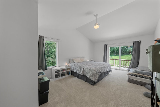 7624 Quail Ridge Dr, Dexter, MI 48130 - bedroom with access to outside, lofted ceiling, carpet, and multiple windows