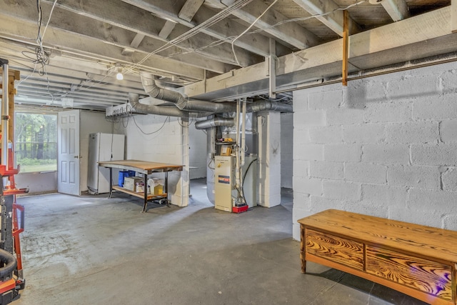 595 133rd Ave, Wayland, MI 49348 - basement with heating unit and freestanding refrigerator
