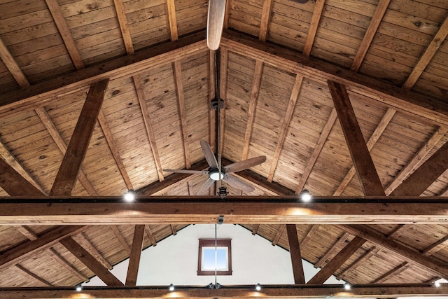13060 Broadway Rd, Three Rivers, MI 49093 - detailed view of a wood ceiling with exposed beams and a ceiling fan