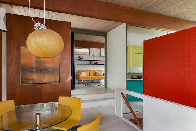 4075 N Delhi Rd, Ann Arbor, MI 48103 - dining space featuring a wooden ceiling with exposed beams