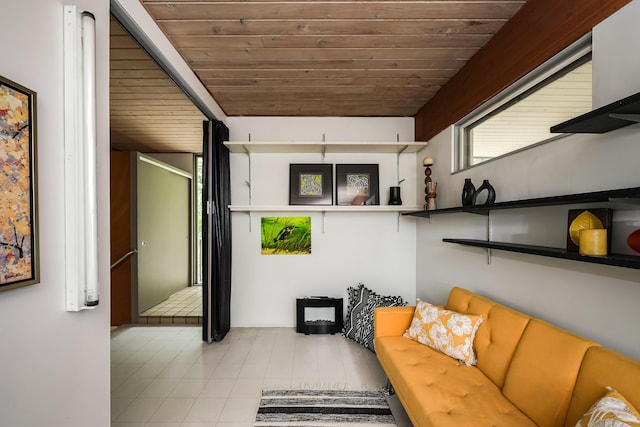 4075 N Delhi Rd, Ann Arbor, MI 48103 - living room featuring wood ceiling and tile patterned floors