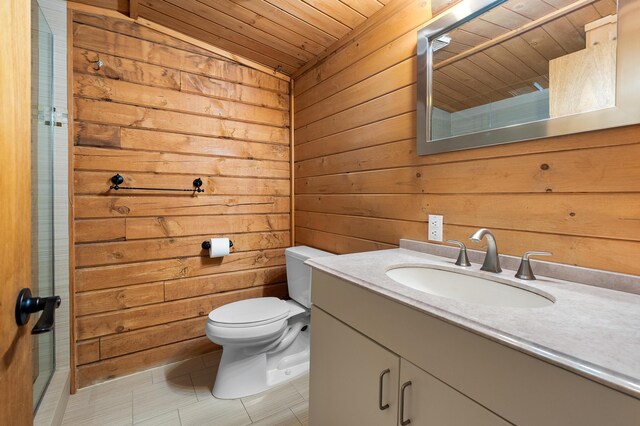 9715 Woodlawn Dr, Portage, MI 49002 - bathroom with wooden walls, wooden ceiling, vanity, and tile patterned flooring